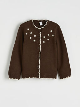 Bisiklet Yaka ?i?ek Nak??l? K?z ?ocuk Triko H?rka