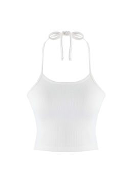 Ekru 2li Vucuda Oturan Cift Gorunumlu Kurdele Detayl? Triko Gorunumlu Orme Bluz TWOAW26BZ00119