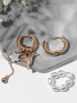 Серьги со съёмным элементом «Трансформер» птица, цвет белый в золоте