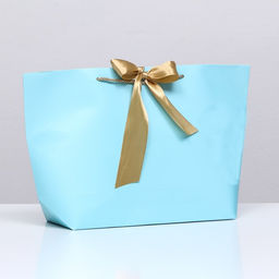 Цена за 12 шт. Пакет подарочный с лентой 30?27.5?12 см Голубой