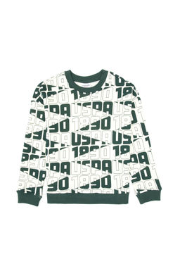 Erkek _ocuk Koyu Ye_il Bisiklet Yaka Sweatshirt