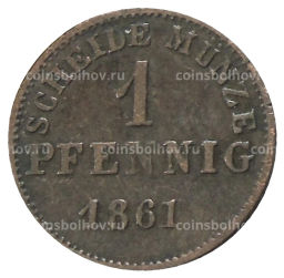 1 пфенниг 1861 года Германские государства  Гессен  Дармштадт