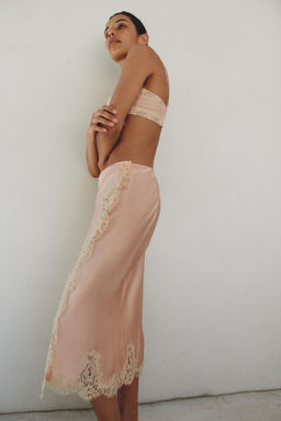 FALDA MIDI SEDA 100% ENCAJE / Rosa tiza - Zara фото 4