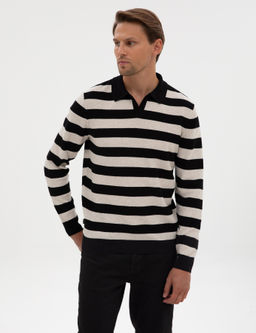 Siyah Slim Fit Polo Yaka Triko Kazak
