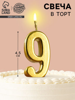 Цена за 5 шт. Свеча в торт на шпажке «Цифра 9», золотая, 4.5×2.5 см