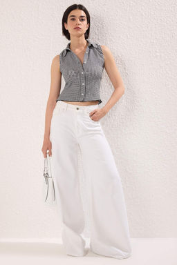 Siyah Poti Kare Polo Yaka Fitted Esnek Orme Bluz TWOSS25BZ00566 - Trendyolmilla фото 3