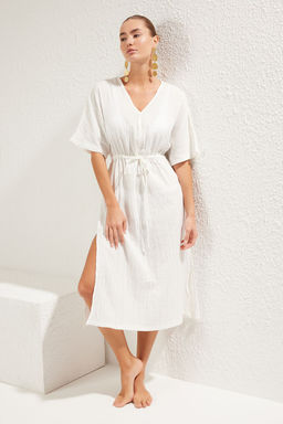 Trendyolmilla Haki Midi Dokuma Buzgu Detayl? Muslin Plaj Elbisesi TBESS25EL00008 фото 15