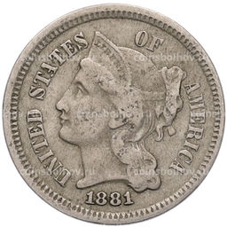 Монета 3 цента 1881 года США