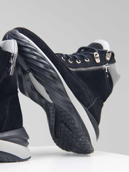 Ботинки 261.uno2bl. черный серый замша/Байка