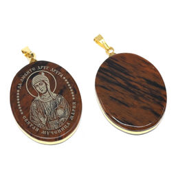Кулон из обсидиана овал с окантовкой " Св.Мария " 20*30мм
