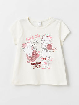 Bisiklet Yaka Bask?l? K?sa Kollu K?z Bebek Ti??rt