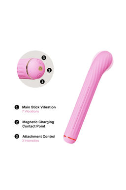 Вибратор со сменными насадками OTOUCH Magic Stick S1 Plus, силикон, розовый, 21,5 см