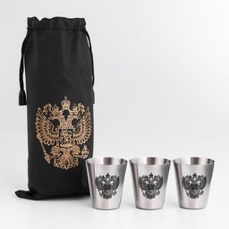 Стопки в чехле Герб: нержавеющая сталь, набор 3 шт. ? 30 мл