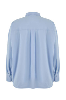 Trendyol Studio Beyaz Ayarlanabilir Oversize Asimetrik Pamuklu Poplin Gomlek TWOAW26GO00106 - Trendyolmilla фото 7