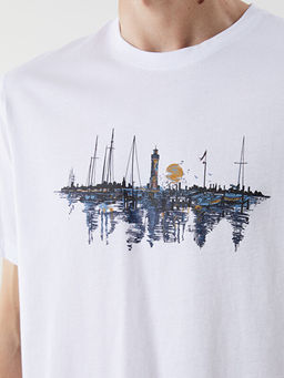 Bisiklet Yaka Bask?l? Penye Erkek Ti??rt