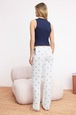 Lacivert-Beyaz Kurdele Desenli Dantel Detayl? Orme Pijama Tak?m? THMSS26PT00069 - Trendyolmilla фото 4