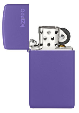 Зажигалка ZIPPO узкая Логотип с фиолетовым матовым покрытием | Slim® Logo Purple Matte 1637ZL