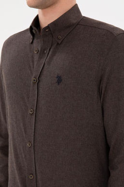 Рубашка U.S. Polo Assn базовая коричневая с длинным рукавом