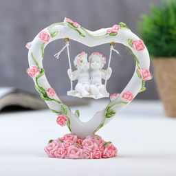 Фигурка 2 ангелочка на качелях в сердце, в венке из роз, 11?10?4 см