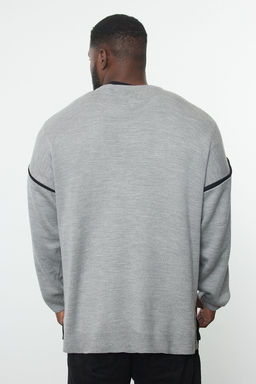TRENDYOL MAN Siyah Buyuk Beden Oversize Fit Genis Kal?p Biye Detayl? Triko Kazak TMNAW24AN00000 - Trendyolmilla фото 5