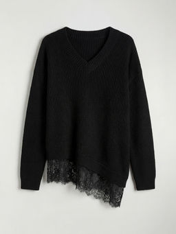 V Yaka Dantel Detayl? Kad?n Triko Kazak