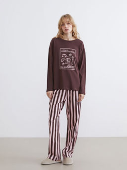 Bisiklet Yaka Bask?l? Kad?n Pijama Tak?m?