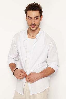 TRENDYOL MAN Beyaz Regular Fit Hakim Yaka Nak?s Detayl? %100 Pamuklu Gomlek TMNSS24GO00009 - Trendyolmilla фото 3