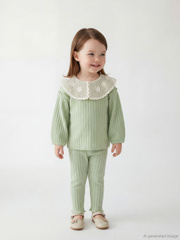 Bebe Yaka Desenli Uzun Kollu K?z Bebek Bluz ve Tayt