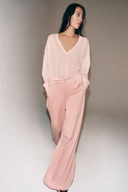 PANTAL?N WIDE LEG PLIEGUES ZW COLLECTION / Rosa pastel