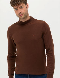 Koyu Kahverengi Slim Fit Yar_m Bal_k__ Yaka Basic Triko Kazak - Pierre cardin фото 3