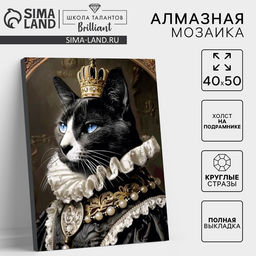 Алмазная мозаика с полным заполнением на холсте с подрамником Мусье кот, 40?50 см