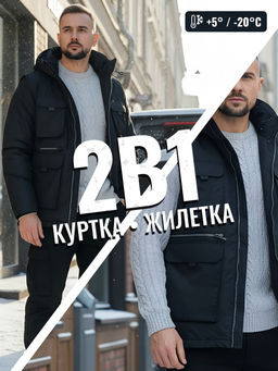 Куртка - жилетка трансформер 2 в 1 мужская зимняя черного цвета 2409Ch - Mtforce фото 26