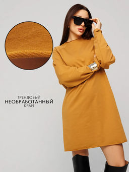Женское платье с рукавом реглан из футера 2-х нитки Lingeamo горчичный ВП-11 (58)  фото 11