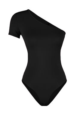 Siyah Fitted/Vucuda Oturan Asimetrik Yaka Tek Kol C?tc?tl? Esnek Orme Body TWOSS24BD00028
