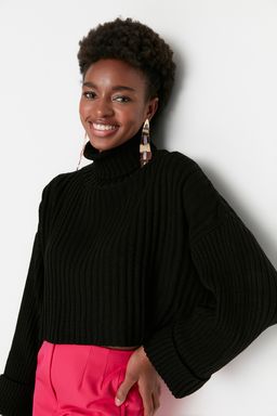 Siyah Crop Basic Triko Kazak TWOAW22KZ0223