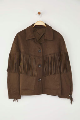 Ozel Koleksiyon Kahverengi Oversize Kal?p Puskul Detayl? Suet Ince Ceket Mont TWOAW26MO00043 - Trendyolmilla фото 6