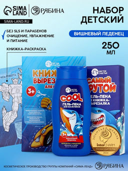 Подарочный набор детский Самый крутой, гель-пена 250 мл, книжка-вырезалка А5, Чистое счастье