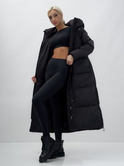 Пальто утепленное стеганное зимнее с капюшоном женское черного цвета 9602Ch - Mtforce фото 16