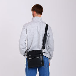 Сумка кросс-боди мужская TEXTURA, на молнии, 2 наружных кармана, 22×6×25.5 см, чёрная