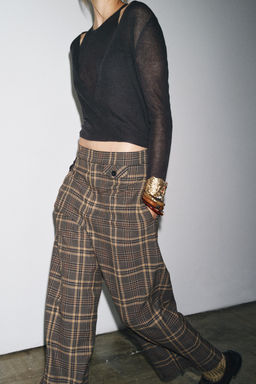 ZW COLLECTION CHECK ANKLE GRAZER TROUSERS