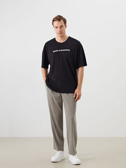 Bisiklet Yaka Bask?l? Penye Erkek Ti??rt