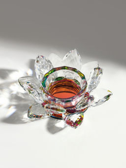 Стеклянный подсвечник на 1 свечу Лотос радужный, d=11.5 см