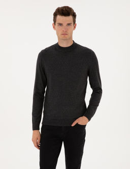 Antrasit Melanj Slim Fit _eyrek Yaka Triko Kazak