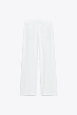 LINEN BLEND WIDE-LEG TROUSERS WITH BUCKLES - Zara фото 8