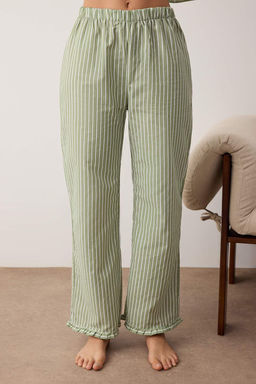 Koyu Yesil Cizgili Poplin Dokuma Pijama Tak?m? THMAW26PT00098