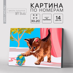 Картина по номерам на холсте с подрамником Котёнок с клубком, 30?20 см