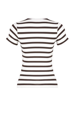 Kahverengi Cizgili Viskoz/Yumusak Kumas Vucuda Oturan Orme Bluz TWOSS24BZ00296