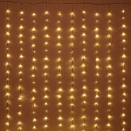 Гирлянда для дома ЗАНАВЕС "Водопад" ш1,5* в2,5 м 240 ламп LED, прозрач.пров, 8 реж, IP-20, Теплый белый (возможность соединения)