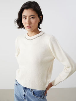 Bisiklet Yaka Ta?l? Kad?n Triko Kazak