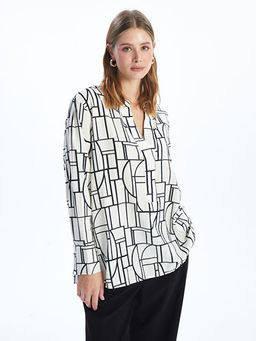 Ba?lamal? Yaka Desenli Bluz
